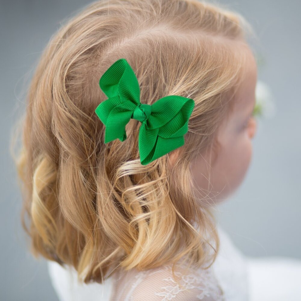 Set of 2 Pretty Girls Hair Bows Grosgrain Ribbon Clips Hair Accessories Green